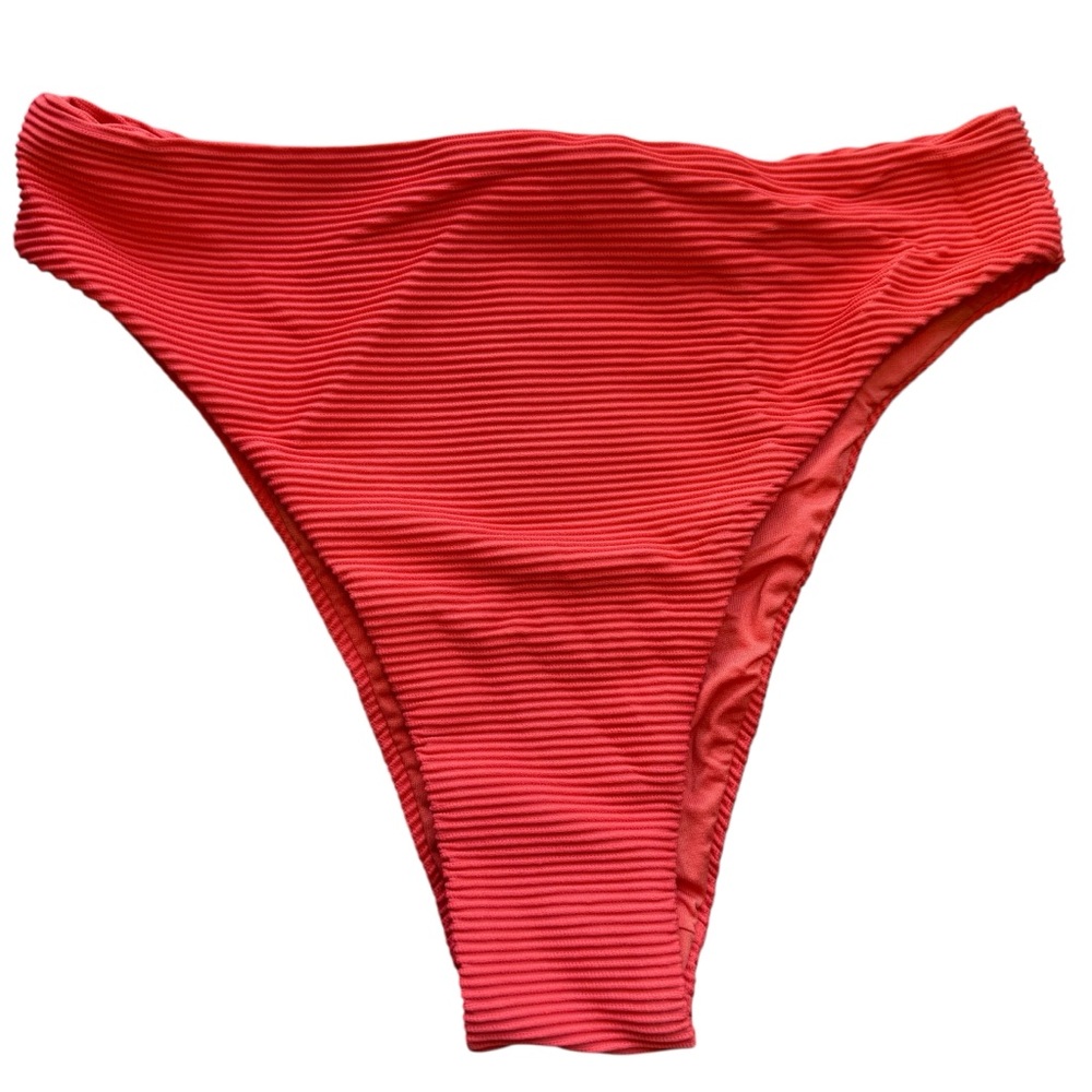 Seafolly Red Ribbed High-Cut Bikini Bottom